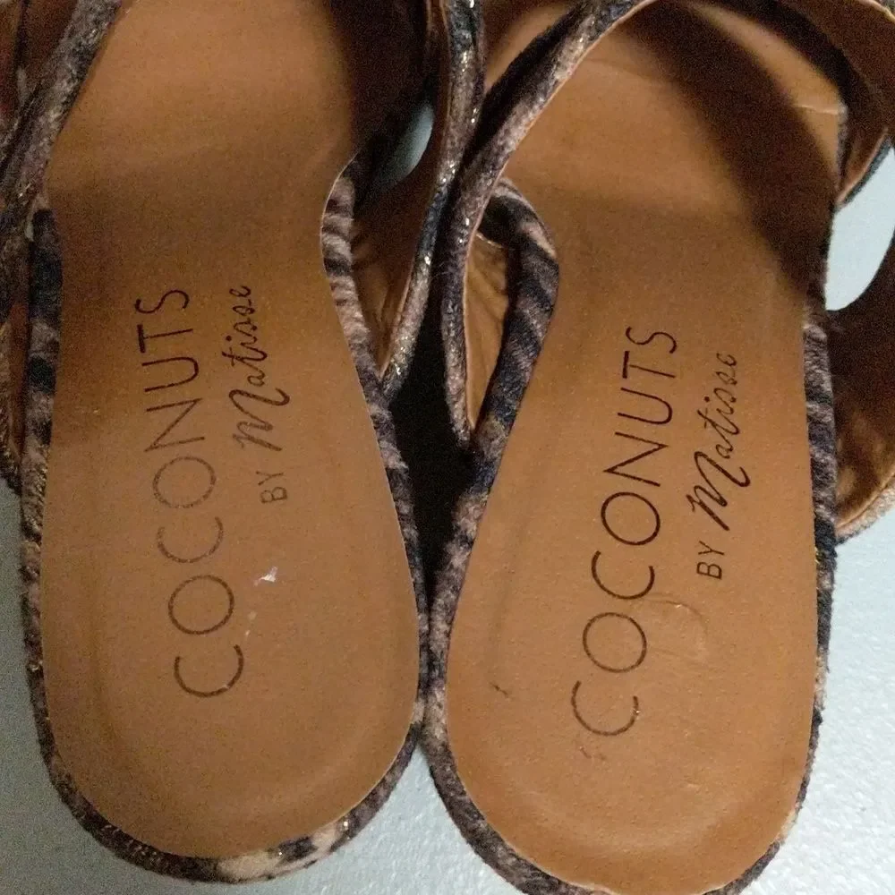 Coconuts by Matisse animal print metallic gold brown slide striped pump sandal 7